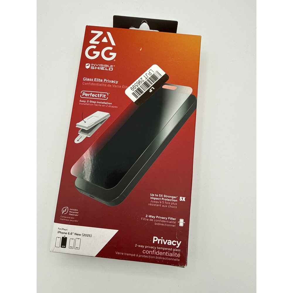 ZAGG Screen Protector iPhone 6.6 New‎ 2025 Black NEW Glass Elite Privacy